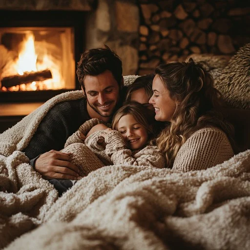 familie die energie bespaart onder warme deken|Verlaag de thermostaat