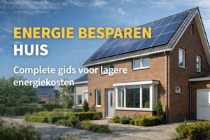 Energie besparen huis met moderne Nederlandse woning en zonnepanelen op het dak