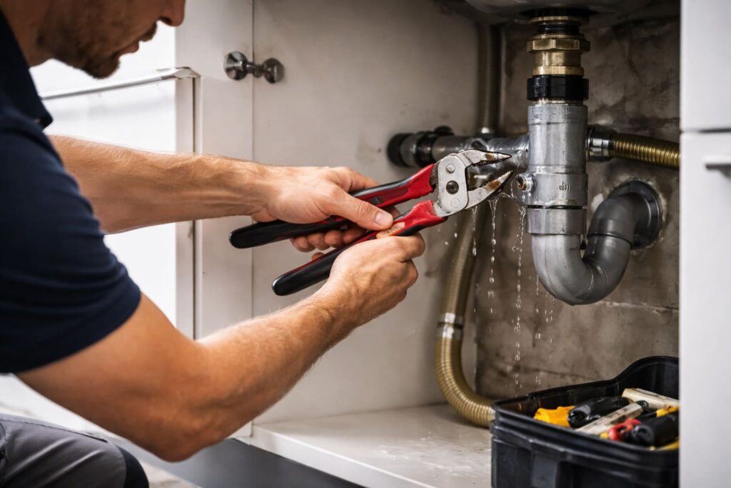 Professionele loodgieter aan het werk in Nederlandse woning voor loodgieter kosten Nederland 2026, loodgieter kosten Nederland